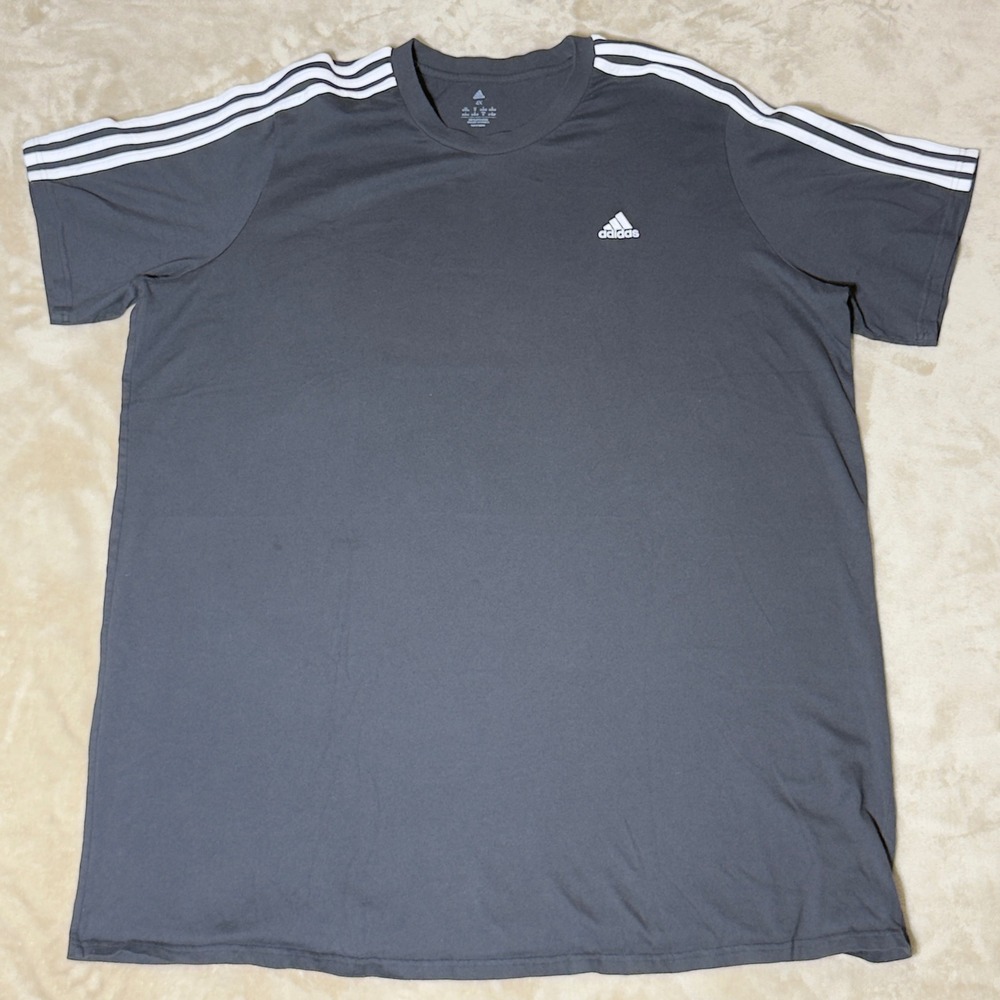 Adidas Mens 4X Black 3-Stripe Short Sleeve Crew Neck Graphic T-Shirt Activewear